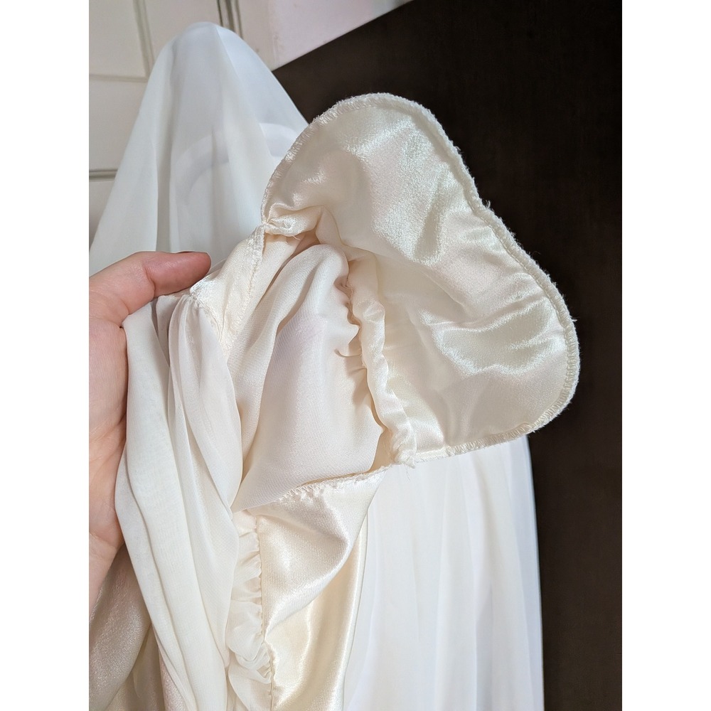 Flora Nikrooz Vintage 1980s Ivory Sheer Chiffon Bridal Peignoir Robe Medium - Picture 7 of 7